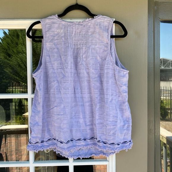 Knox Rose Blue 100% Cotton Sleeveless Raw Hem Floral Blouse Top Size 2XL XXL - Picture 3 of 7